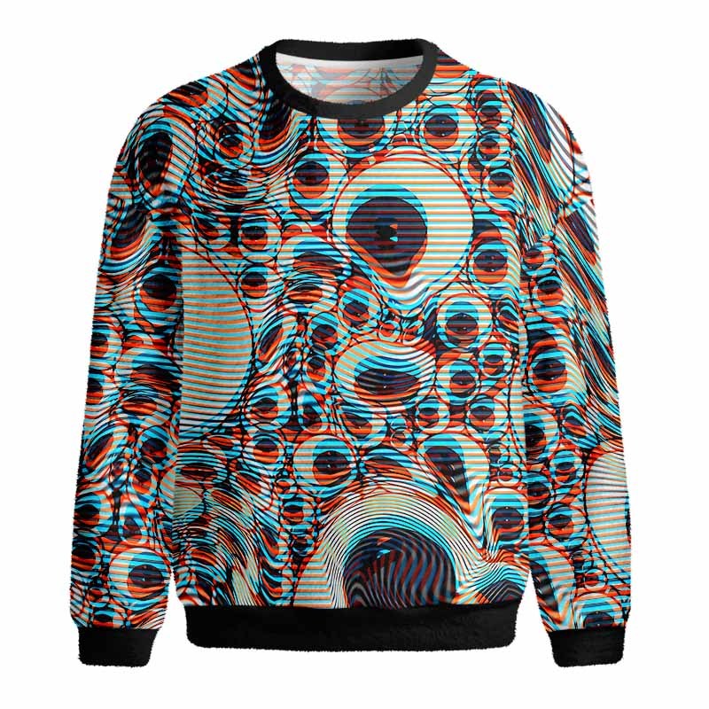 Soulisfree Trippy Optical Vortex Fuzzy Crewneck Sweater