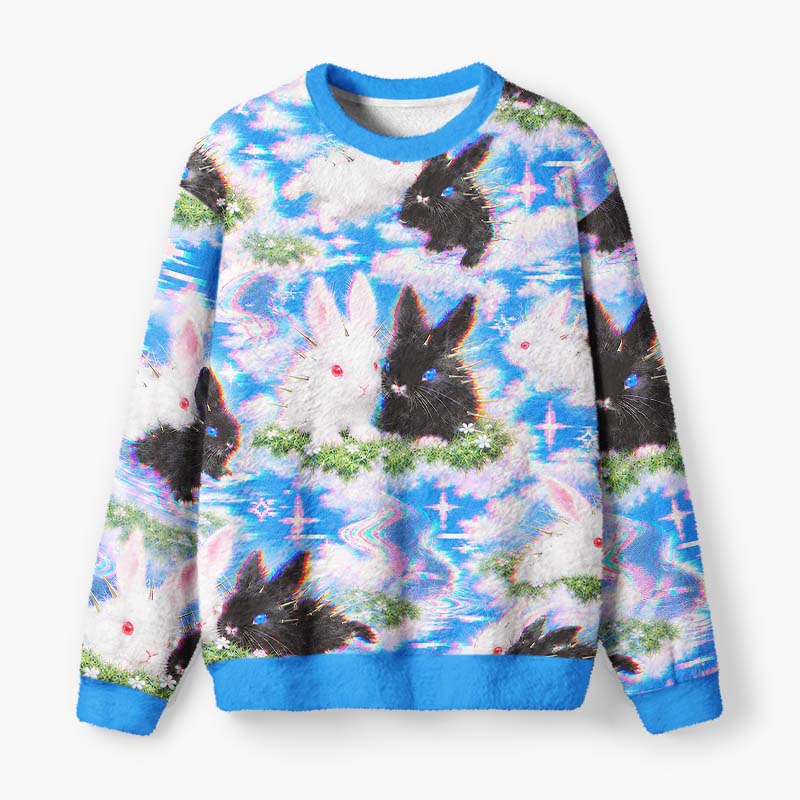 Soulisfree Cyber Bunny Dreamscape Fuzzy Crewneck Sweater