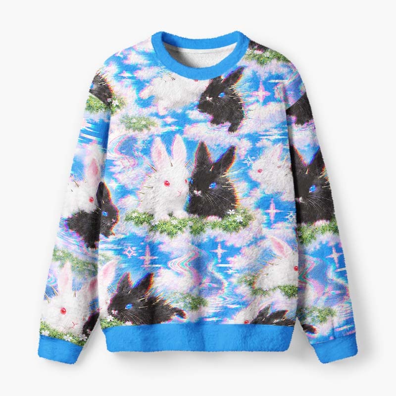 Soulisfree Cyber Bunny Dreamscape Fuzzy Crewneck Sweater