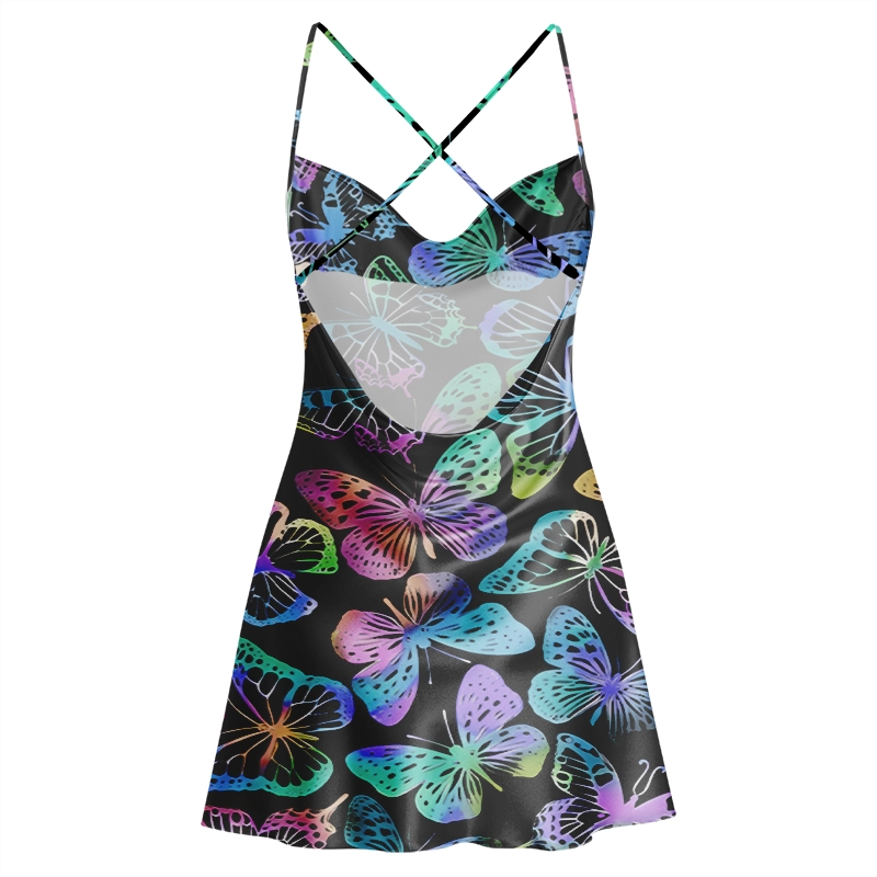 Soulisfree NEON BUTTERFLY SWIRL  Cowl Neck Satin Mini Dress