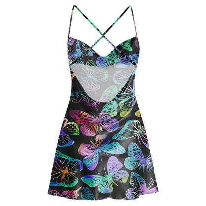 Soulisfree NEON BUTTERFLY SWIRL  Cowl Neck Satin Mini Dress
