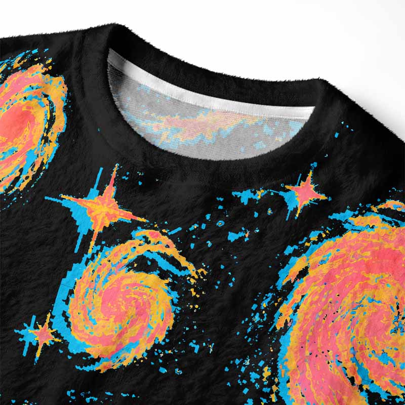Soulisfree Neon Swirl Galaxy Fuzzy Crewneck Sweater