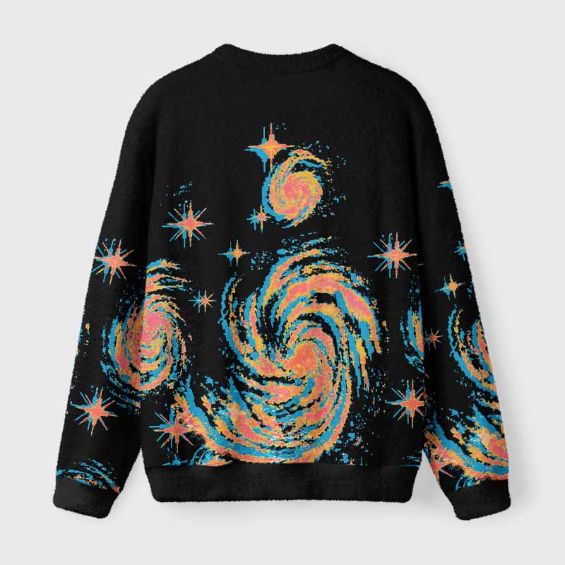 Soulisfree Neon Swirl Galaxy Fuzzy Crewneck Sweater