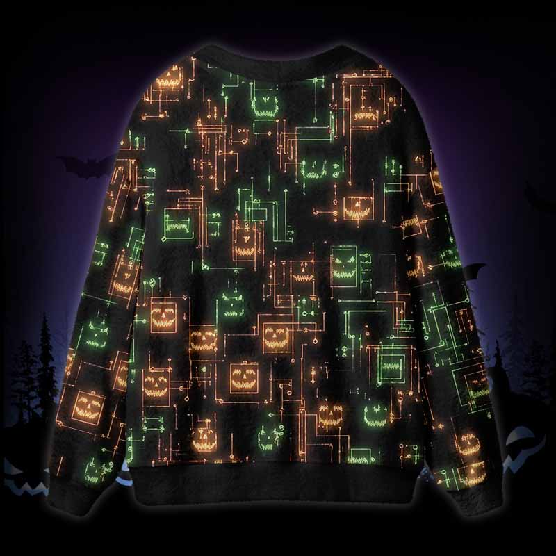 Soulisfree Haunted Circuit Fuzzy Cardigan Sweater 