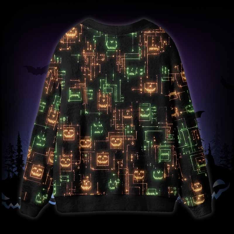 Soulisfree Haunted Circuit Fuzzy Cardigan Sweater 