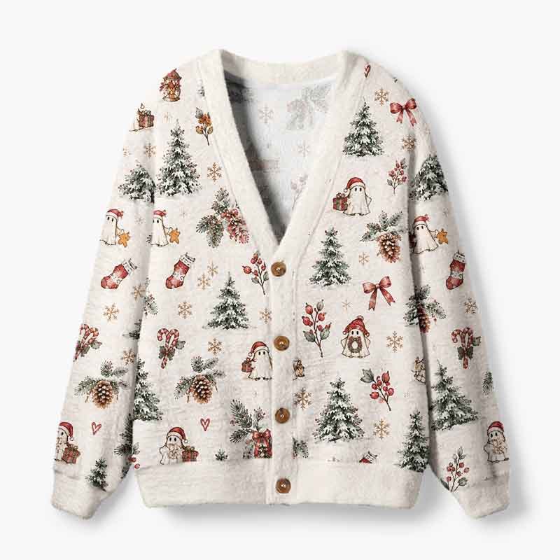 Soulisfree A Christmas Forest Dream Fuzzy Cardigan Sweater