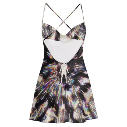 Soulisfree Ethereal Trippy Energy Cowl Neck Satin Mini Dress