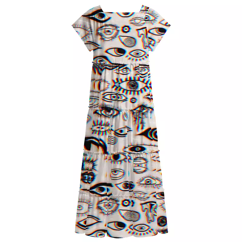 Soulisfree Optical Illusion Third‑Eye Square Neck Maxi Dress