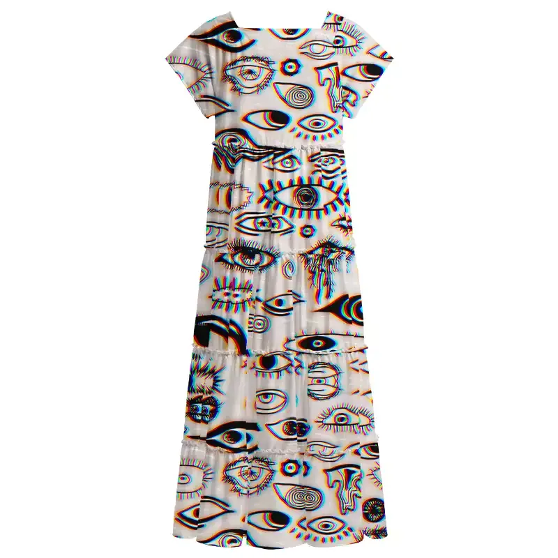 Soulisfree Optical Illusion Third‑Eye Square Neck Maxi Dress