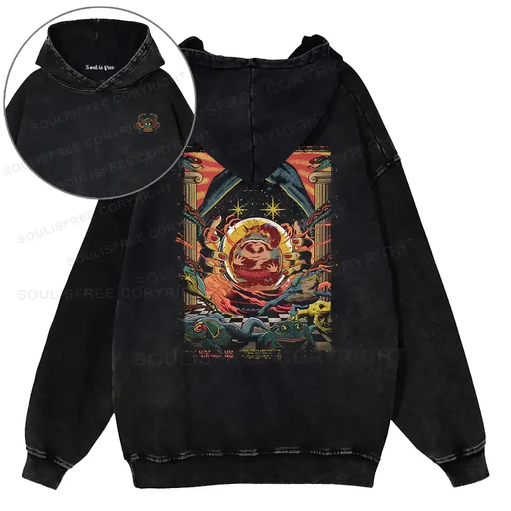Designed Psychedelic Attack Washed Hoodie