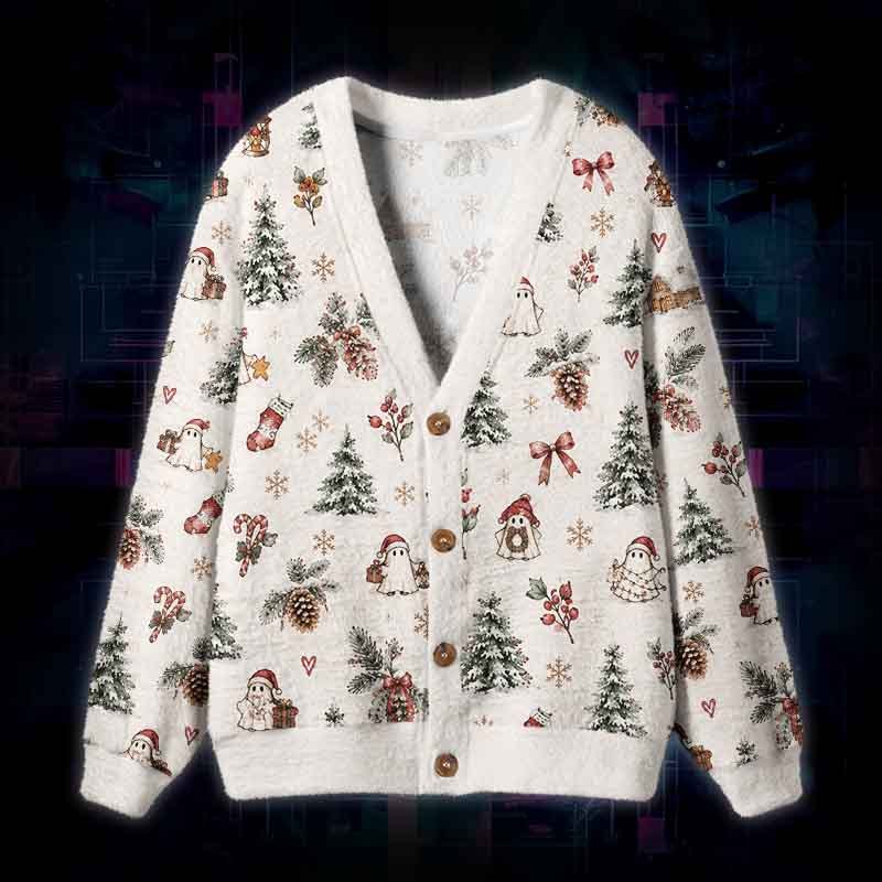 Soulisfree A Christmas Forest Dream Fuzzy Cardigan Sweater