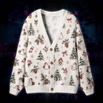 Soulisfree A Christmas Forest Dream Fuzzy Cardigan Sweater