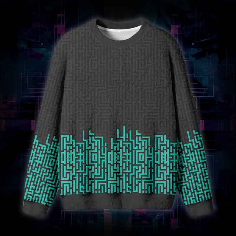 Soulisfree Digital Maze Fuzzy Crewneck Sweater