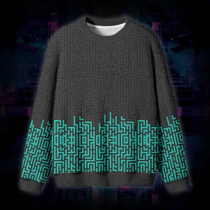 Soulisfree Digital Maze Fuzzy Crewneck Sweater