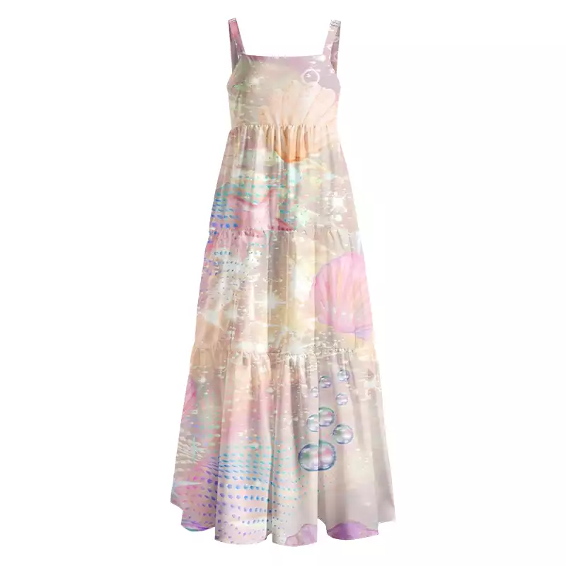 Soulisfree Holographic Beach Seashell Boho Maxi Dress
