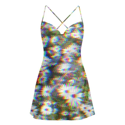 Soulisfree Holo Daisy  Cowl Neck Satin Mini Dress