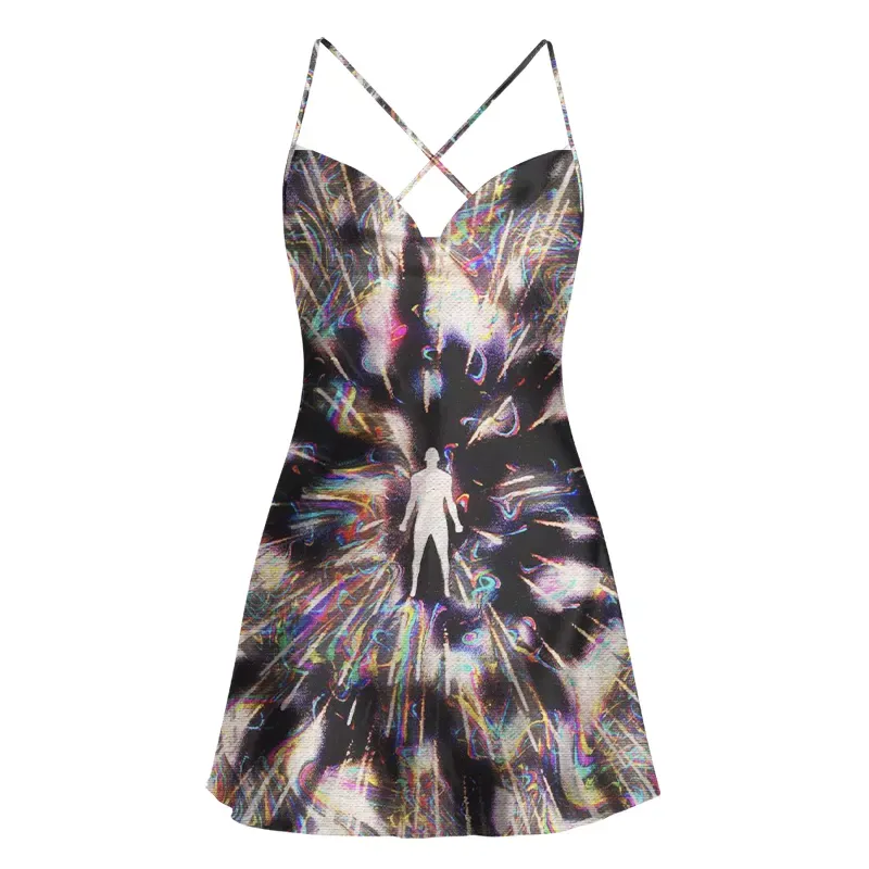 Soulisfree Ethereal Trippy Energy Cowl Neck Satin Mini Dress