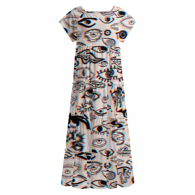 Soulisfree Optical Illusion Third‑Eye Square Neck Maxi Dress