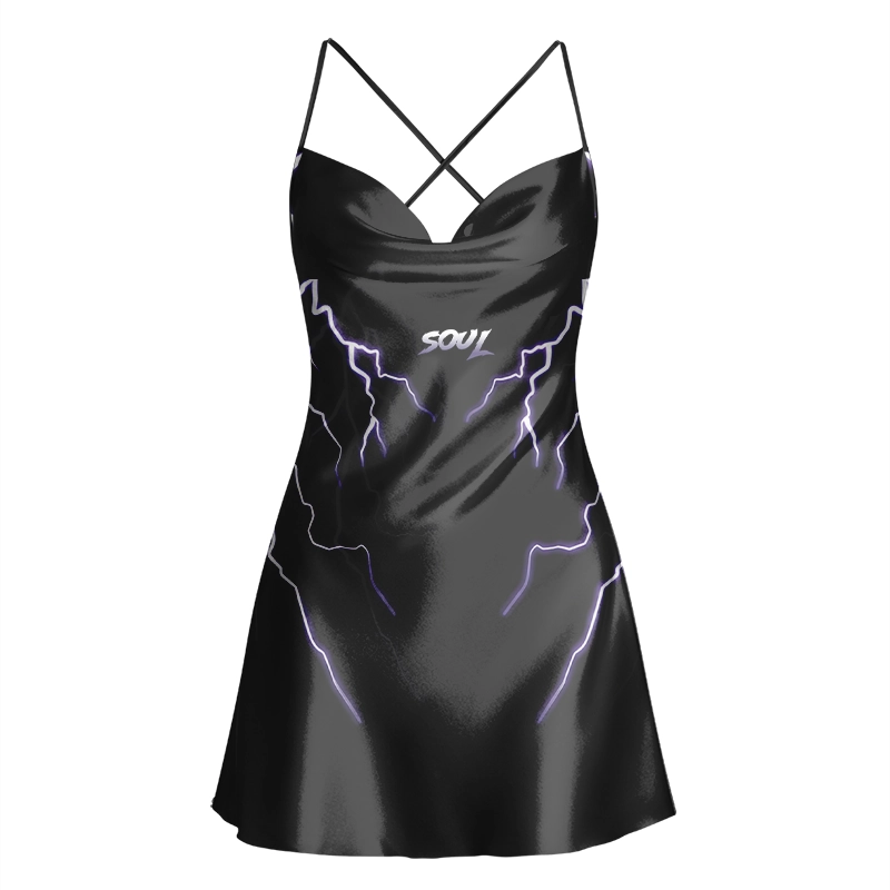 Soulisfree Neon Lightning Cowl Neck Satin Mini Dress