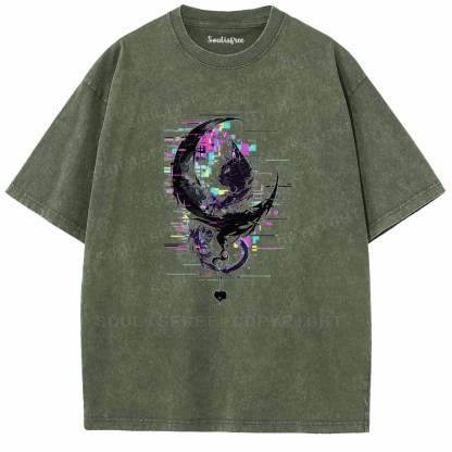 Soulisfree GLITCH CRESCENT BLACK CAT Washed Tee