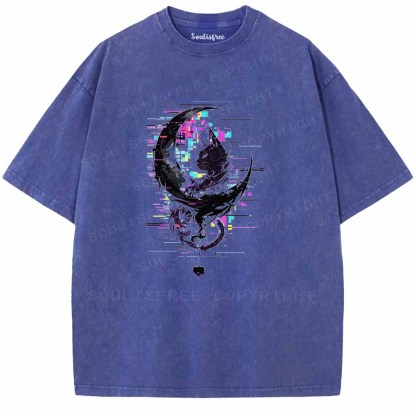 Soulisfree GLITCH CRESCENT BLACK CAT Washed Tee