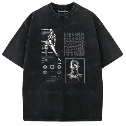 Cyber Psychedelic Humanoid Code Washed T-shirt
