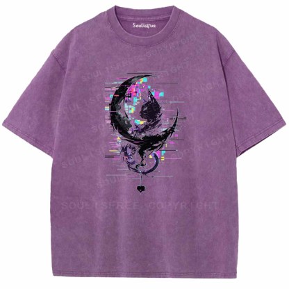 Soulisfree GLITCH CRESCENT BLACK CAT Washed Tee