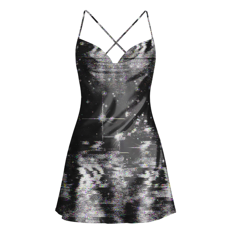 Soulisfree Glitch Night Sky Cowl Neck Satin Mini Dress