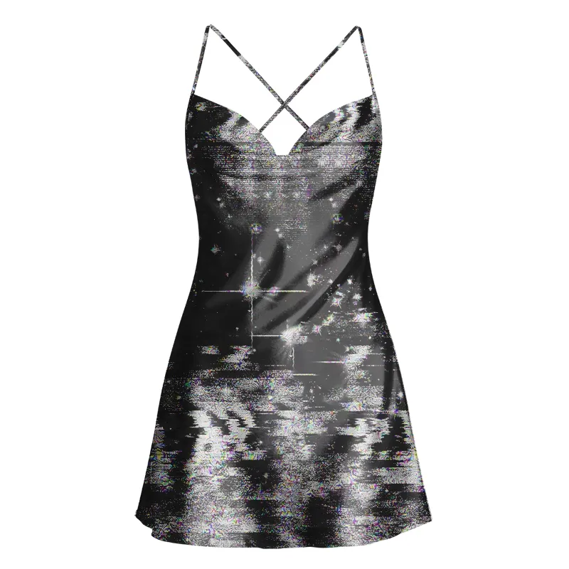 Designed Soulisfree Glitch Night Sky Cowl Neck Satin Mini Dress