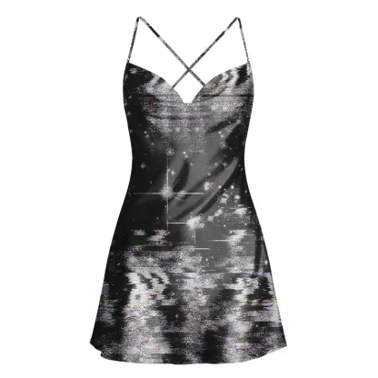 Soulisfree Glitch Night Sky Cowl Neck Satin Mini Dress