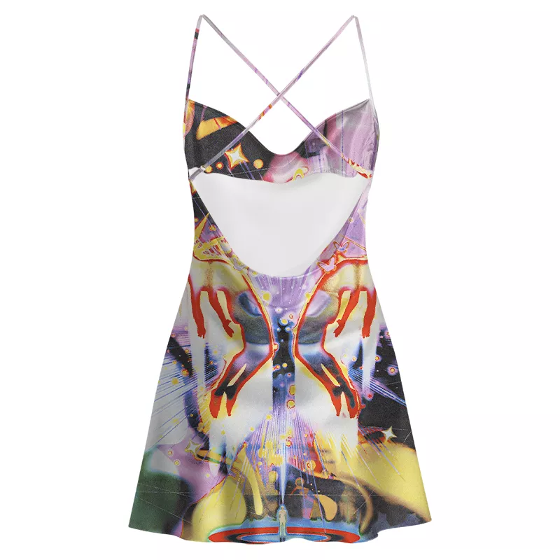 Soulisfree Radiant Celestial Figure Satin Mini Dress