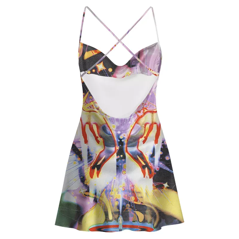 Soulisfree Radiant Celestial Figure Satin Mini Dress