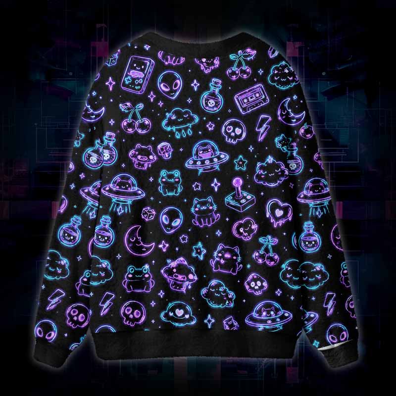 Soulisfree Cosmic Playground Fuzzy Cardigan Sweater 