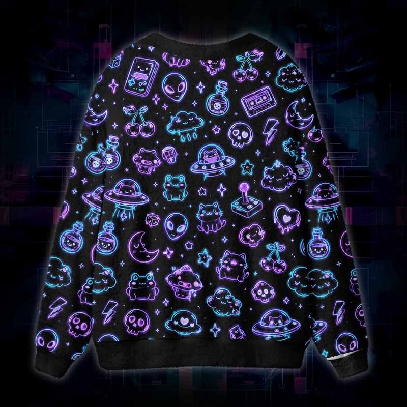 Soulisfree Cosmic Playground Fuzzy Cardigan Sweater 