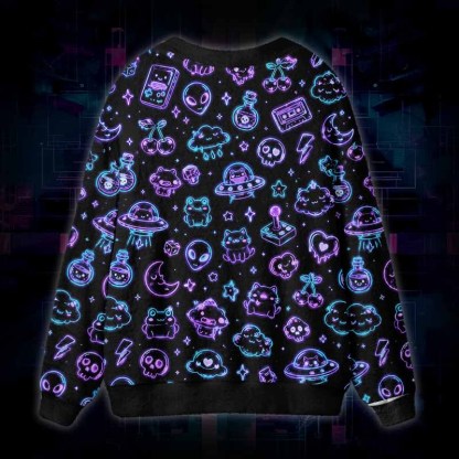 Soulisfree Cosmic Playground Fuzzy Cardigan Sweater 