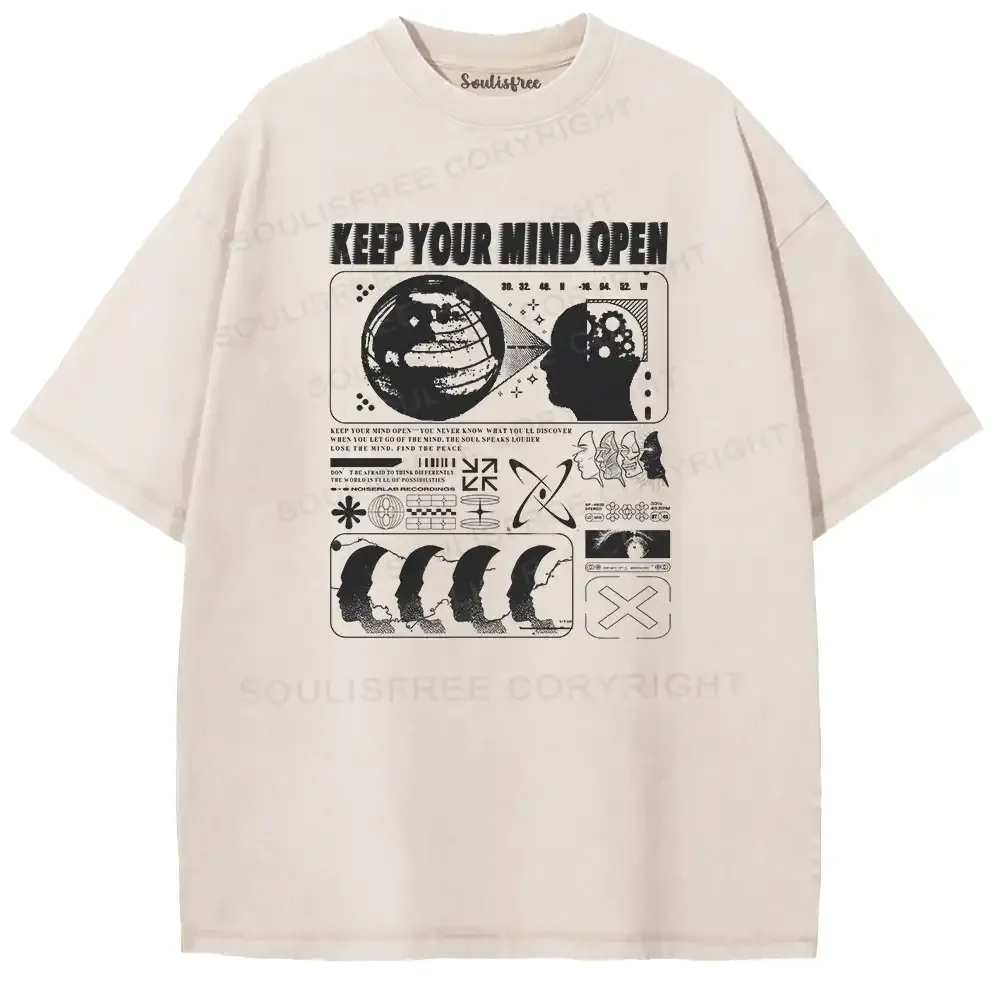 Designed Keep Your Mind Open Washed Space T-shirt | soulisfree