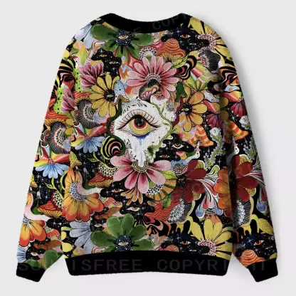 Whimsical Eyes: A Psychedelic Garden Adventure Ugly Cardigan Sweaters