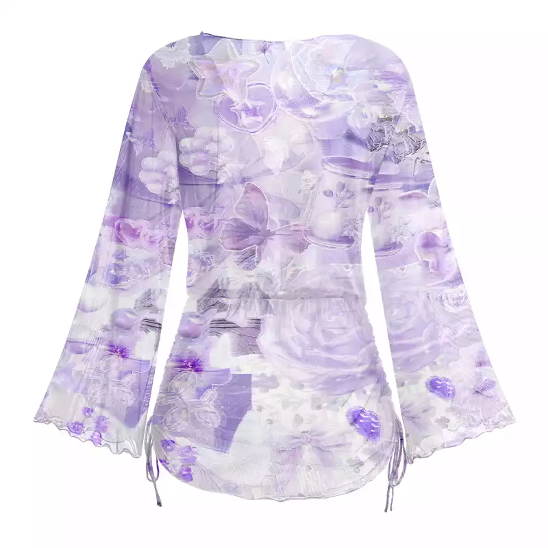 Soulisfree Dreamy Purple Floral Sheer Mesh Cover Up