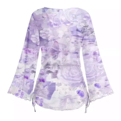 Soulisfree Dreamy Purple Floral Sheer Mesh Cover Up