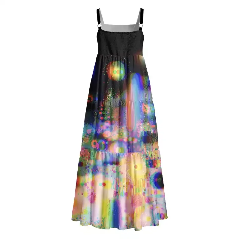 Soulisfree Psychedelic Rainbow Bokeh Night Boho Maxi Dress
