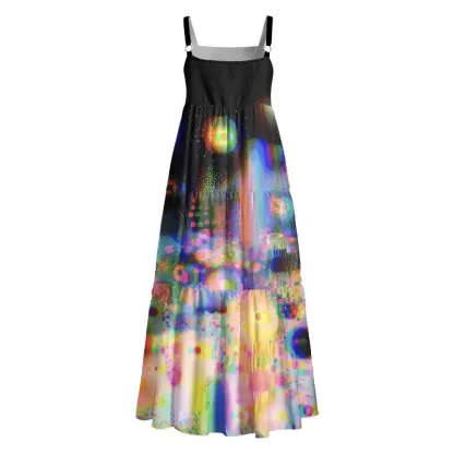 Soulisfree Psychedelic Rainbow Bokeh Night Boho Maxi Dress