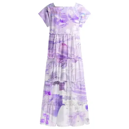 Soulisfree Dreamy Purple Floral Square Neck Maxi Dress
