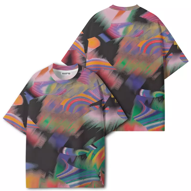 Soulisfree Futuristic Rainbow Paint Swirl ECO‑PERF Graphic Tee