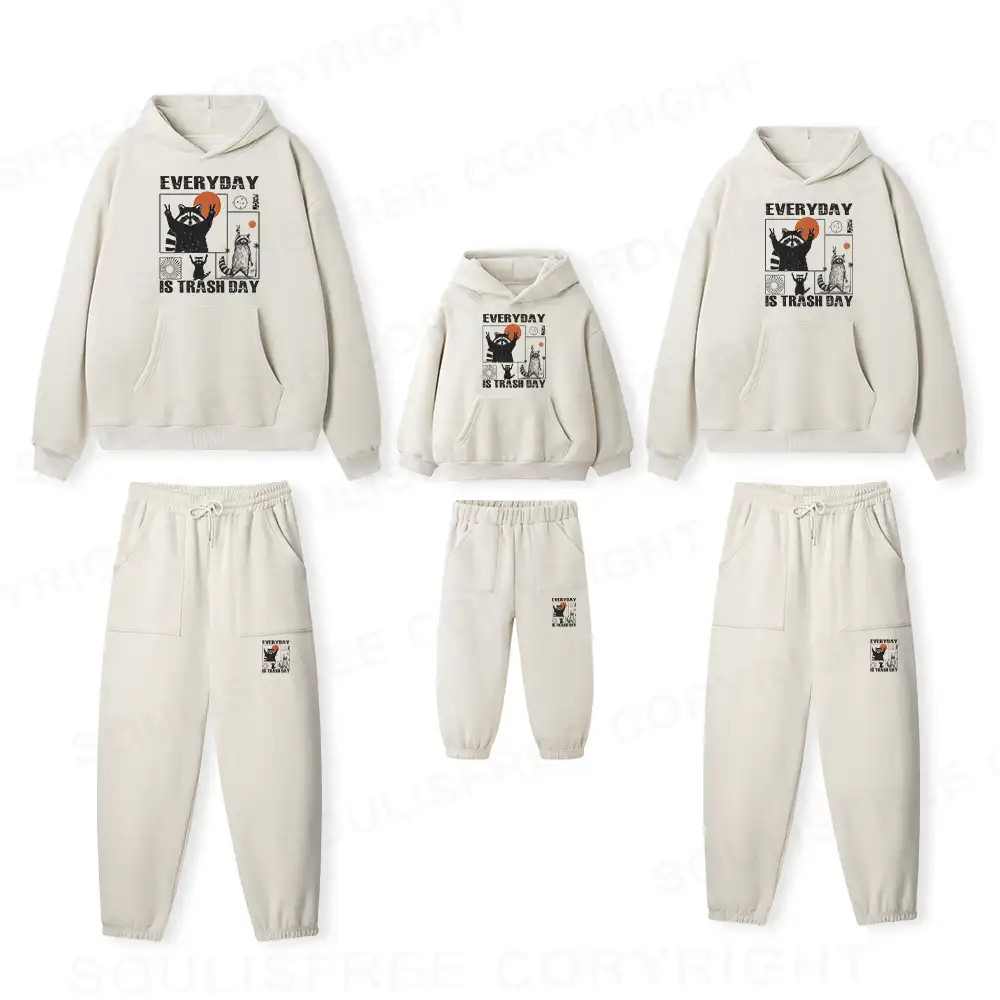 Everyday Is Trash Day  Family Matching Fleece Hoodie Set