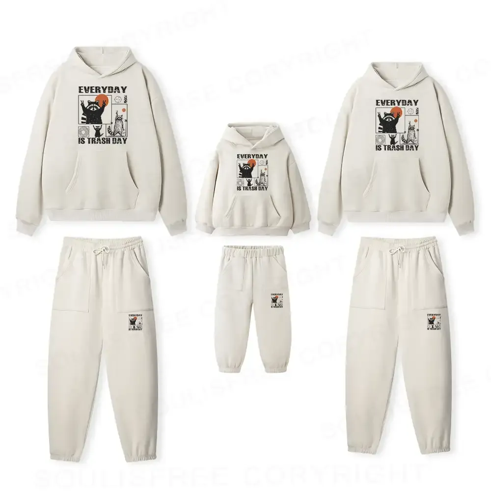 Everyday Is Trash Day  Family Matching Fleece Hoodie Set