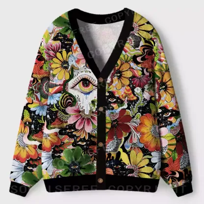 Whimsical Eyes: A Psychedelic Garden Adventure Ugly Cardigan Sweaters