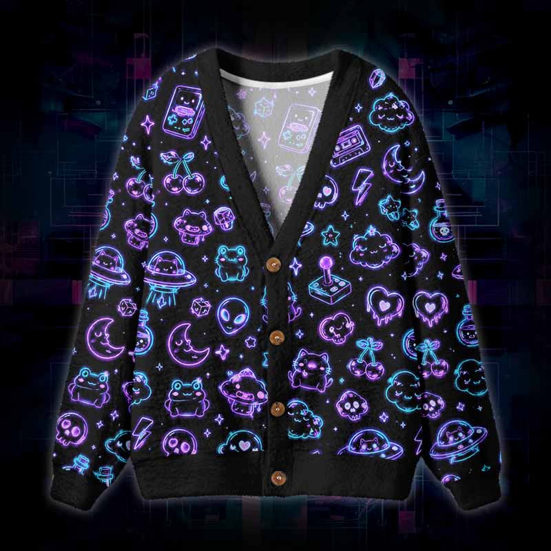 Soulisfree Cosmic Playground Fuzzy Cardigan Sweater 