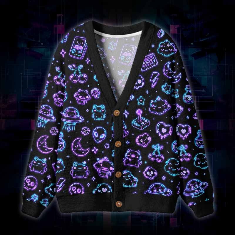 Soulisfree Cosmic Playground Fuzzy Cardigan Sweater