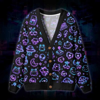Soulisfree Cosmic Playground Fuzzy Cardigan Sweater 