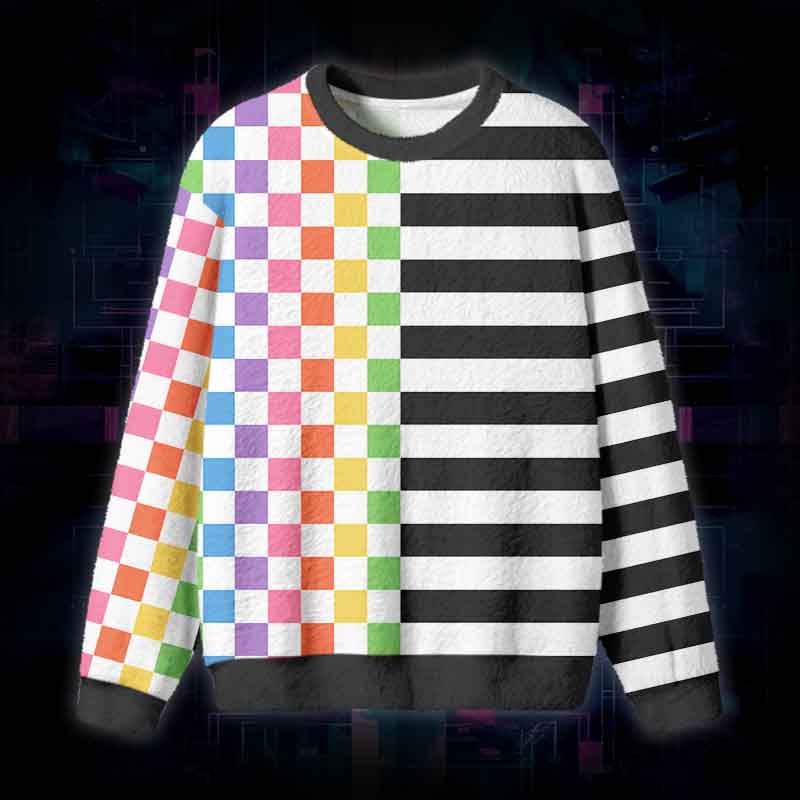 Soulisfree Pixel Contrast Fuzzy Crewneck Sweater